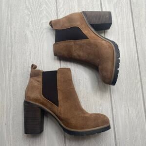 Crevo Women's Alicia Camel Brown Leather Heeled Ankle Chelsea Boots Size 8